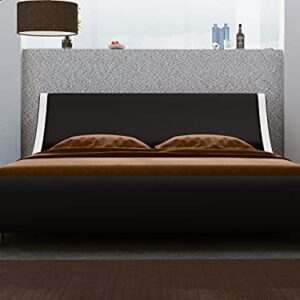 SHA CERLIN Modern Low Profile Platform Bed Frame Queen Size, Stylish Faux Leather Upholstered Sleigh Bed with Adjustable Headboard, No Box Spring Needed, Black&White