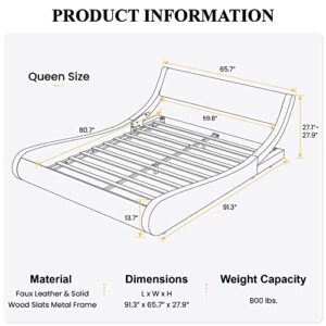 SHA CERLIN Modern Low Profile Platform Bed Frame Queen Size, Stylish Faux Leather Upholstered Sleigh Bed with Adjustable Headboard, No Box Spring Needed, Black&White