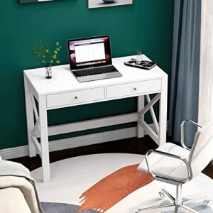 ChooChoo Computer Desk Study for Home Office, Modern Simple 40 Inches White Desk with Drawers, Makeup Vanity Console Table