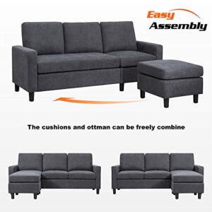 Walsunny Convertible Sectional Sofa, L-Shaped Couch with Chaise, Modern Small Sectional Couches for Small Spaces, Living Room(Grey)