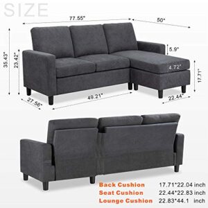 Walsunny Convertible Sectional Sofa, L-Shaped Couch with Chaise, Modern Small Sectional Couches for Small Spaces, Living Room(Grey)