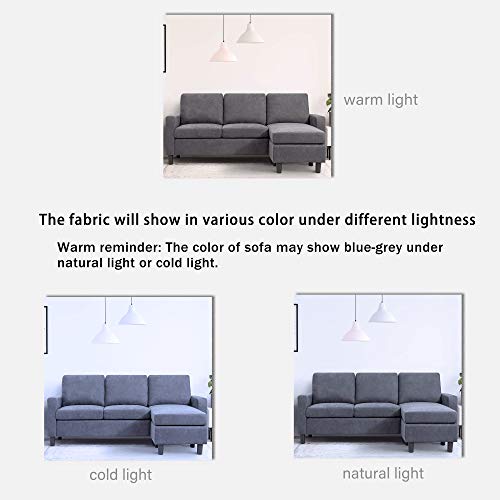 Walsunny Convertible Sectional Sofa, L-Shaped Couch with Chaise, Modern Small Sectional Couches for Small Spaces, Living Room(Grey)