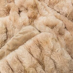 Chanasya Ruched Luxurious Soft Faux Fur Throw Blanket - Fuzzy Plush and Elegant with Reversible Mink Blanket for Sofa Chair Couch Living Room Birthday Gift and Home Decor (50x65 Inches) Beige