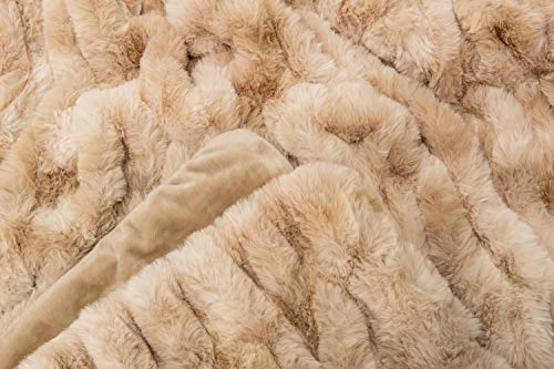 Chanasya Ruched Luxurious Soft Faux Fur Throw Blanket - Fuzzy Plush and Elegant with Reversible Mink Blanket for Sofa Chair Couch Living Room Birthday Gift and Home Decor (50x65 Inches) Beige