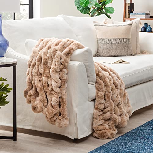 Chanasya Ruched Luxurious Soft Faux Fur Throw Blanket - Fuzzy Plush and Elegant with Reversible Mink Blanket for Sofa Chair Couch Living Room Birthday Gift and Home Decor (50x65 Inches) Beige