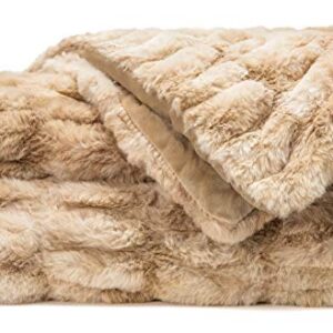 Chanasya Ruched Luxurious Soft Faux Fur Throw Blanket - Fuzzy Plush and Elegant with Reversible Mink Blanket for Sofa Chair Couch Living Room Birthday Gift and Home Decor (50x65 Inches) Beige