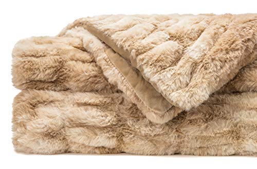 Chanasya Ruched Luxurious Soft Faux Fur Throw Blanket - Fuzzy Plush and Elegant with Reversible Mink Blanket for Sofa Chair Couch Living Room Birthday Gift and Home Decor (50x65 Inches) Beige