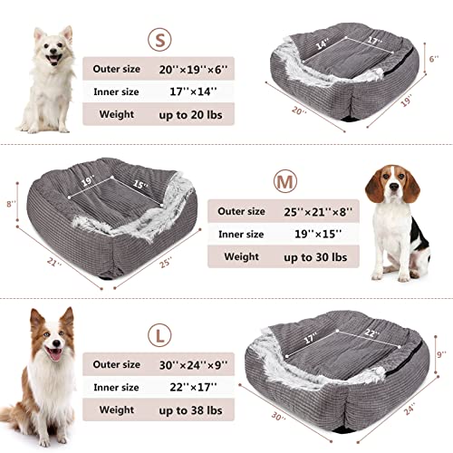 MIXJOY Dog Beds for Large Medium Small Dogs, Rectangle Cave Hooded Blanket Puppy Bed, Luxury Anti-Anxiety Orthopedic Cat Beds for Indoor Cats, Warmth and Machine Washable (20 inches, Grey)