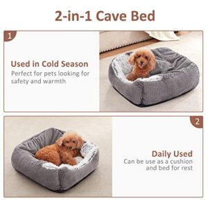 MIXJOY Dog Beds for Large Medium Small Dogs, Rectangle Cave Hooded Blanket Puppy Bed, Luxury Anti-Anxiety Orthopedic Cat Beds for Indoor Cats, Warmth and Machine Washable (20 inches, Grey)