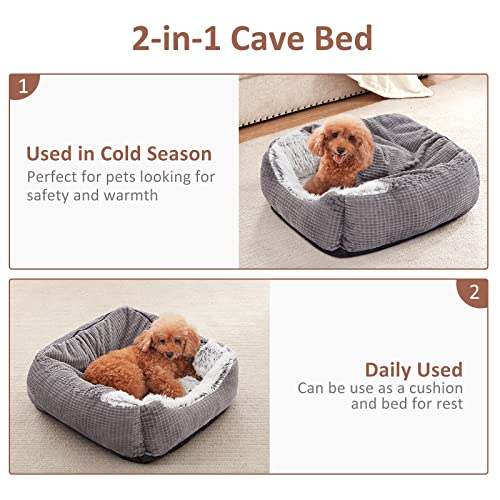 MIXJOY Dog Beds for Large Medium Small Dogs, Rectangle Cave Hooded Blanket Puppy Bed, Luxury Anti-Anxiety Orthopedic Cat Beds for Indoor Cats, Warmth and Machine Washable (20 inches, Grey)