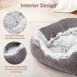 MIXJOY Dog Beds for Large Medium Small Dogs, Rectangle Cave Hooded Blanket Puppy Bed, Luxury Anti-Anxiety Orthopedic Cat Beds for Indoor Cats, Warmth and Machine Washable (20 inches, Grey)