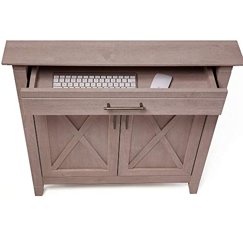 Bush Furniture Key West Secretary Desk with Keyboard Tray and Storage Cabinet, Washed Gray