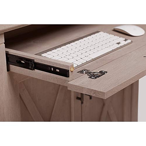 Bush Furniture Key West Secretary Desk with Keyboard Tray and Storage Cabinet, Washed Gray