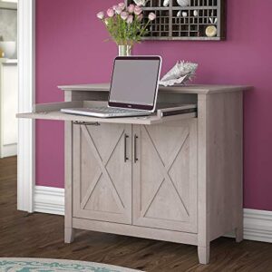 Bush Furniture Key West Secretary Desk with Keyboard Tray and Storage Cabinet, Washed Gray