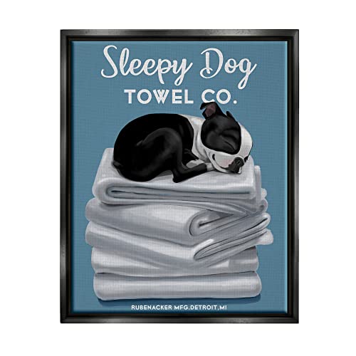 Stupell Industries Sleepy Dog Towel Co. Adorable Boston Terrier Bathroom, Design by Brian Rubenacker