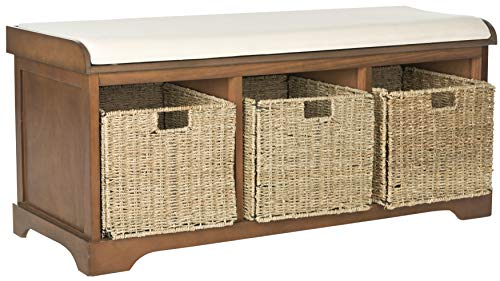 Safavieh American Homes Collection Lonan Grey and White Wicker Storage Bench, 0, Brown