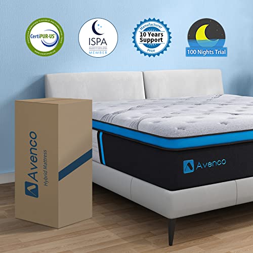 Avenco California King Hybrid Mattress, 12 Inch Cal King Mattress in a Box, Medium Firm Pocket Spring and Gel Memory Foam Mattress, Edge Support, CertiPUR-US Certified