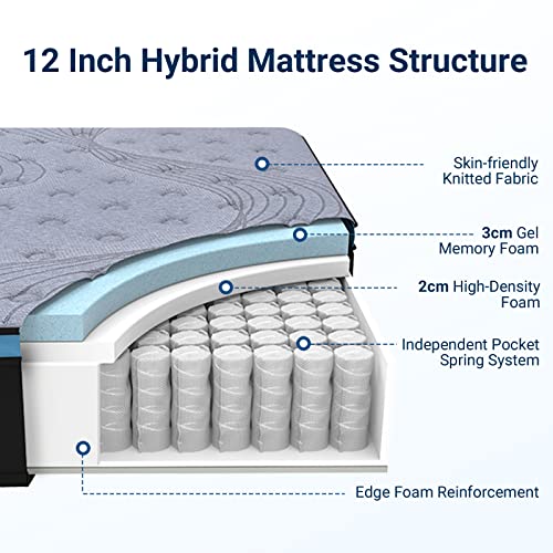 Avenco California King Hybrid Mattress, 12 Inch Cal King Mattress in a Box, Medium Firm Pocket Spring and Gel Memory Foam Mattress, Edge Support, CertiPUR-US Certified