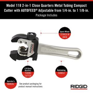 RIDGID 32573 Model 118 2-in-1 Close Quarters AUTOFEED 1/4" to 1-1/8" Metal Tubing Compact Cutter, Silver/Black