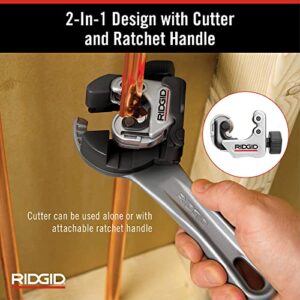 RIDGID 32573 Model 118 2-in-1 Close Quarters AUTOFEED 1/4" to 1-1/8" Metal Tubing Compact Cutter, Silver/Black