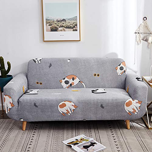 HUIJIE Sofa Slipcovers Sofa Cover,Universal High Elasticity Non-Slip Couch Slipcover Sleepy Cat Printed All-Inclusive Sofa Cover,Armchair Furniture Protector Home Decor,4,Seater 235,300Cm