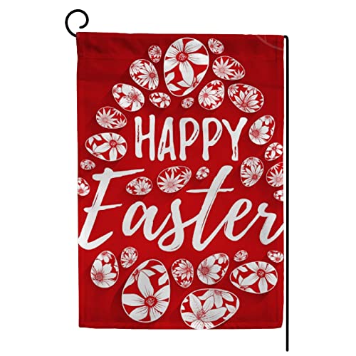 My Little Nest Seasonal Garden Flag Floral Happy Easter White Eggs Vertical Garden Flags Double Sided for Home Farmhouse Yard Holiday Flag Outdoor Decoration Banner 28"x40"