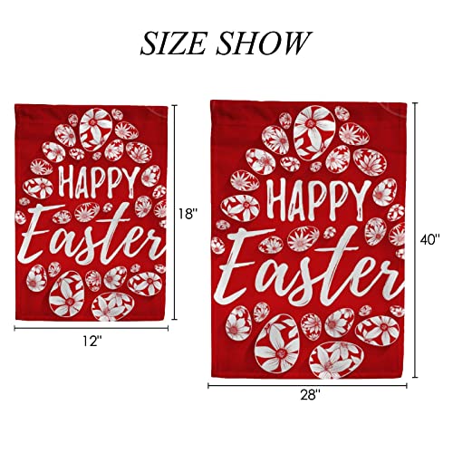 My Little Nest Seasonal Garden Flag Floral Happy Easter White Eggs Vertical Garden Flags Double Sided for Home Farmhouse Yard Holiday Flag Outdoor Decoration Banner 28"x40"