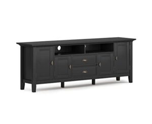 simplihome redmond solid wood universal tv media stand, 72 inch wide , farmhouse rustic, living room entertainment center, storage shelves and cabinets, for flat screen tvs up to 80 inches in black