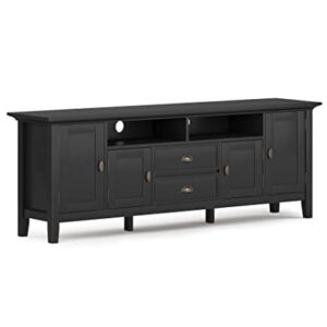 SIMPLIHOME Redmond SOLID WOOD Universal TV Media Stand, 72 inch Wide , Farmhouse Rustic, Living Room Entertainment Center, Storage Shelves and Cabinets, for Flat Screen TVs up to 80 inches in Black