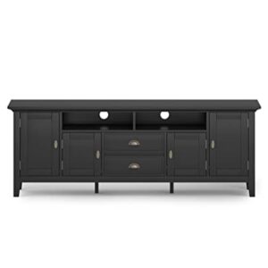 SIMPLIHOME Redmond SOLID WOOD Universal TV Media Stand, 72 inch Wide , Farmhouse Rustic, Living Room Entertainment Center, Storage Shelves and Cabinets, for Flat Screen TVs up to 80 inches in Black