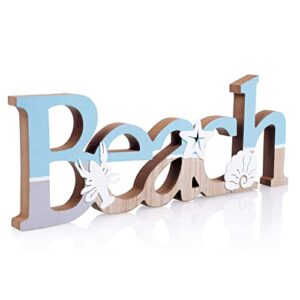 tide and tales free standing wooden beach sign 15.5″ x 6″ for beach house or coastal theme room – ocean, shells and starfish beach decorations for home – beach bathroom decor – beach gifts