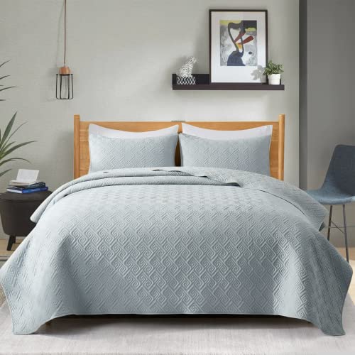 Peace nest 3 Piece Quilted Coverlet Set with Pillow Shams, All Season Bedspread Bed Cover Full/Queen Size Lightweight, Light Gray((90"X90")