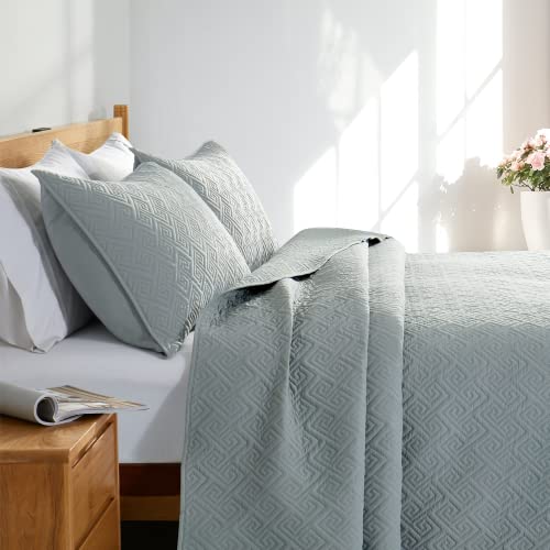 Peace nest 3 Piece Quilted Coverlet Set with Pillow Shams, All Season Bedspread Bed Cover Full/Queen Size Lightweight, Light Gray((90"X90")