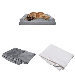 furhaven pet bundle – jumbo plus gray orthopedic ultra plush faux fur & suede sofa, extra dog bed cover, & water-resistant mattress liner for dogs & cats