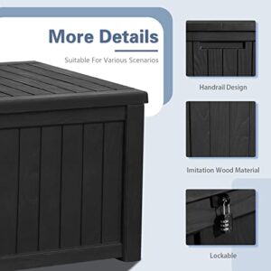 Flamaker Resin Deck Box 120 Gallon Waterproof Large Deck Boxes Plus Outdoor Indoor Storage Box Imitation Wood Resin for Patio Furniture Garden Tools and Pool,Dark Black