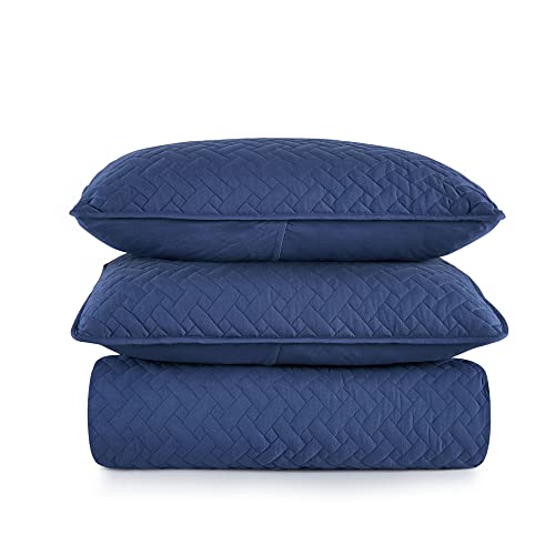 Peace nest 3 Piece Quilted Coverlet Set with Pillow Shams, All Season Bedspread Bed Cover Full/Queen Size Lightweight, Navy Blue((90"X90")