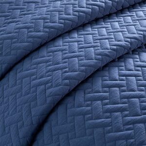 Peace nest 3 Piece Quilted Coverlet Set with Pillow Shams, All Season Bedspread Bed Cover Full/Queen Size Lightweight, Navy Blue((90"X90")