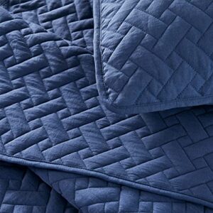 Peace nest 3 Piece Quilted Coverlet Set with Pillow Shams, All Season Bedspread Bed Cover Full/Queen Size Lightweight, Navy Blue((90"X90")