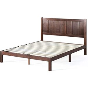 zinus adrian wood rustic style platform bed with headboard / no box spring needed / wood slat support, queen