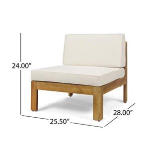 Christopher Knight Home Mamie Outdoor Acacia Wood 5 Piece Sofa Set, Teak Finish, Beige