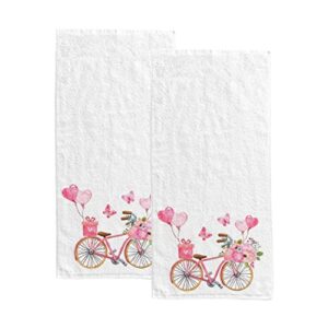 my little nest pink bicycle heart balloons hand towels set for bathroom kitchen towels absorbent bath towel fingertip towel multiprupose for guest gym spa bar 30 x 15 inch