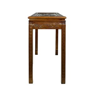 Benjara Mai 36 Inch Classic Wood Console Table, 1 Drawer, Floral Carving, Brown