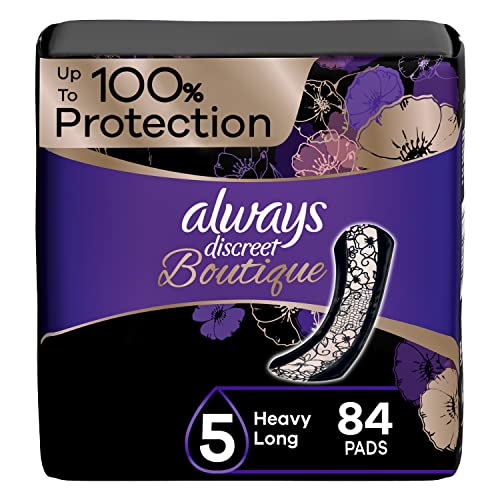 Always Discreet Boutique, Incontinence & Postpartum Pads For Women, Size 5, Heavy Absorbency, Regular Length, 28 Count x 3 Packs (84 Count total)