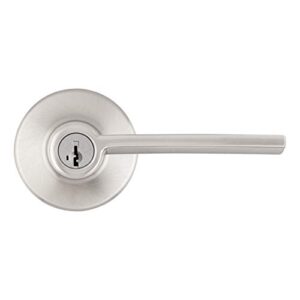 kwikset ladera door lever keyed entry door handle , round rose in satin nickel