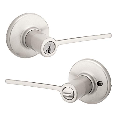 Kwikset Ladera Door Lever Keyed Entry Door Handle , Round Rose in Satin Nickel