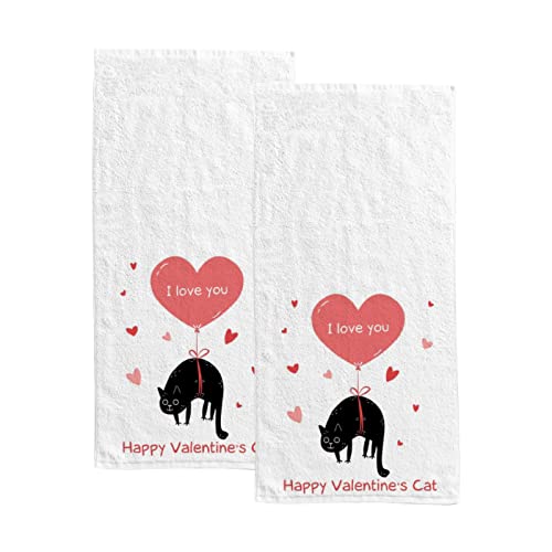 My Little Nest Cute Cat Flying on Heart Ballon Hand Towels Set for Bathroom Kitchen Towels Absorbent Bath Towel Fingertip Towel Multiprupose for Guest Gym Spa Bar 30 x 15 inch