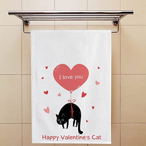 My Little Nest Cute Cat Flying on Heart Ballon Hand Towels Set for Bathroom Kitchen Towels Absorbent Bath Towel Fingertip Towel Multiprupose for Guest Gym Spa Bar 30 x 15 inch