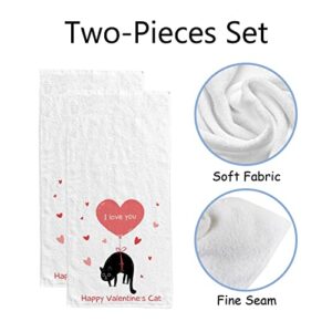 My Little Nest Cute Cat Flying on Heart Ballon Hand Towels Set for Bathroom Kitchen Towels Absorbent Bath Towel Fingertip Towel Multiprupose for Guest Gym Spa Bar 30 x 15 inch