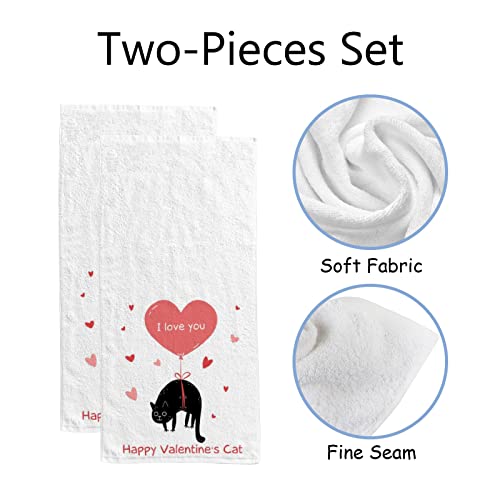 My Little Nest Cute Cat Flying on Heart Ballon Hand Towels Set for Bathroom Kitchen Towels Absorbent Bath Towel Fingertip Towel Multiprupose for Guest Gym Spa Bar 30 x 15 inch