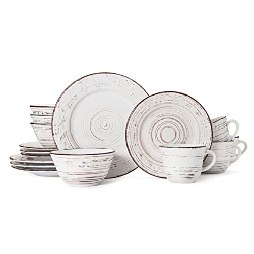 Pfaltzgraff Trellis White 16-Piece Dinnerware Set, Service for 4, Distressed White